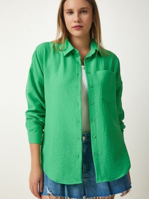 Oversized λινό πουκάμισο Happiness İstanbul πράσινο