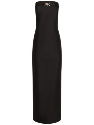 Hedvábné vlněné dlouhé šaty Versace černé
