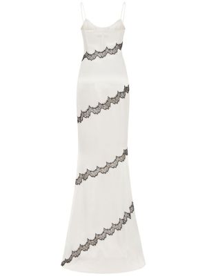 Копринена сатенена вечерна рокля с дантела Alessandra Rich бяло