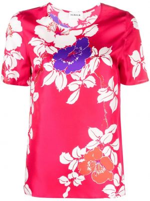 Květinové hedvábné tričko s potiskem P.a.r.o.s.h. růžové