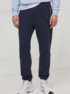 Синие однотонные хлопковые спортивные штаны Aeronautica Militare