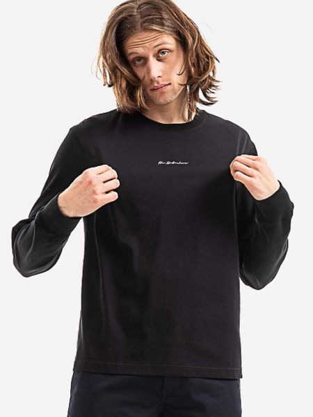 Bavlněné tričko s dlouhým rukávem s dlouhými rukávy Han Kjøbenhavn černé