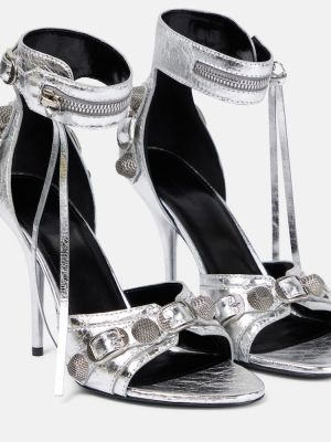 Sandały skórzane Balenciaga srebrne