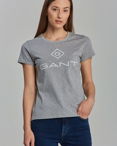 Klasszikus pamut póló nyomtatás Gant - szürke