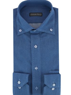 Синяя хлопковая рубашка Stefano Ricci