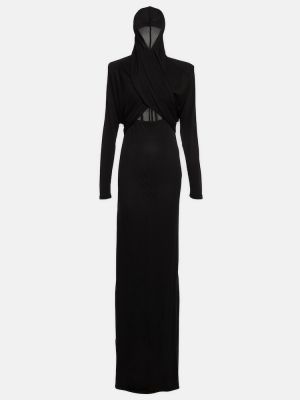 Vestido largo con capucha de crepé Saint Laurent negro