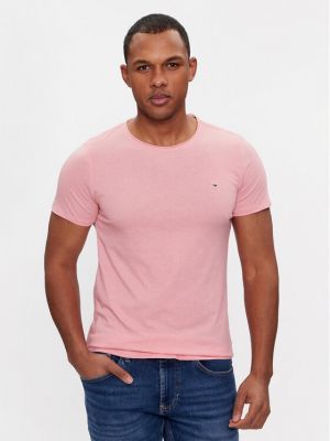Slim fit priliehavé tričko Tommy Jeans ružová