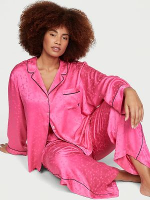 Жаккардовая атласная пижама Victoria's Secret розовая
