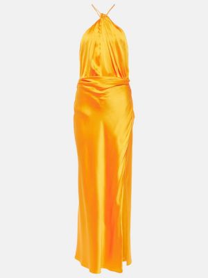 Jedwabna satynowa sukienka długa asymetryczna The Sei żółta