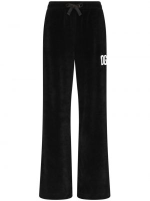 Zamatové teplákové nohavice s potlačou Dolce & Gabbana Dg Vibe čierna