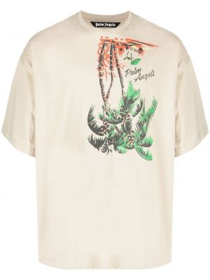 Тениска с принт с кръгло деколте Palm Angels бежово