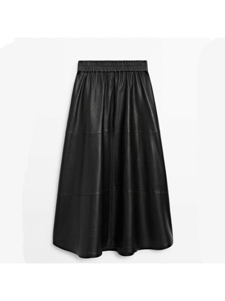 Кожаная юбка Massimo Dutti черная