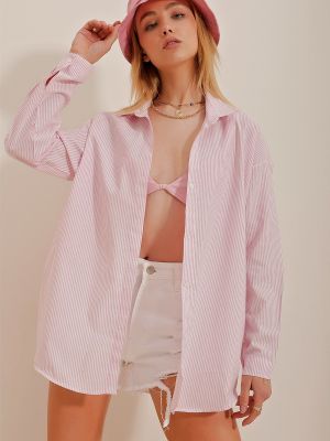 Prugasta košulja oversized Trend Alaçatı Stili ružičasta