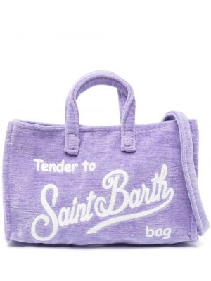 Zamatová nákupná taška s výšivkou Mc2 Saint Barth fialová