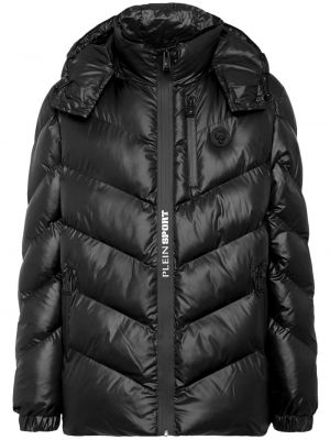 Καπιτονέ παλτό με κέντημα με ρίγες τίγρη Plein Sport μαύρο