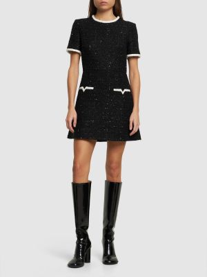 Tweed rövid ujjú mini ruha Valentino fekete