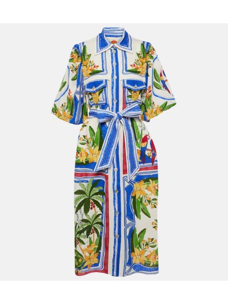 Bavlněné šaty s límečkem s tropickým vzorem Farm Rio bílé