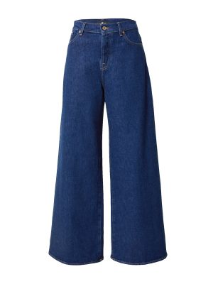 Jednofarebné bavlnené džínsy s vysokým pásom 7 For All Mankind - tmavo modrá