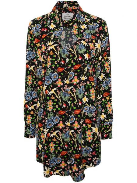 Дълга риза на цветя с принт със сърца Vivienne Westwood черно