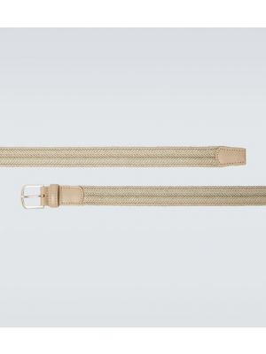 Bavlněný kožený pásek Giorgio Armani béžový