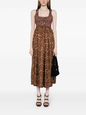 Leopardí hedvábné midi šaty s potiskem Cynthia Rowley hnědé