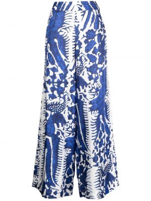 Jedwabne spodnie z nadrukiem Biyan niebieskie