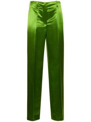 Viskózové saténové rovné kalhoty Tory Burch zelené