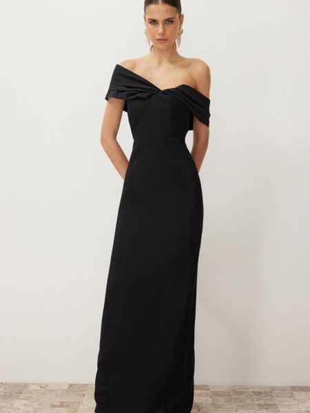 Aszimmetrikus testhezálló galléros ruha Trendyol fekete
