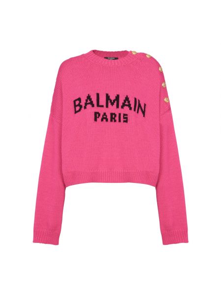 Sweter z siateczką Balmain różowy