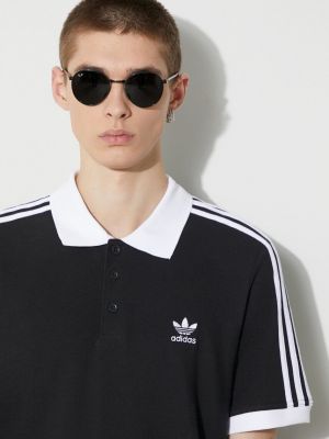 Prugasta pamučna polo majica Adidas Originals crna