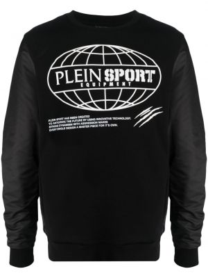 Kokvilnas sportiska stila džemperis Plein Sport melns
