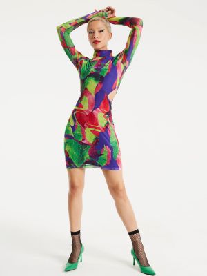 Мини-платье с абстрактным разноцветным принтом и вырезами House of Holland, мультиколор