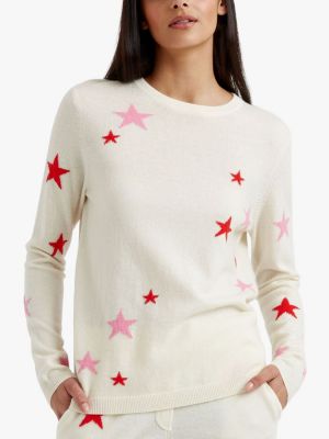 Джемпер со звездами из смеси шерсти и кашемира Chinti & Parker, кремовый/фламинго/мак