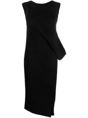 Pliszírozott aszimmetrikus midi ruha Issey Miyake fekete