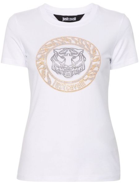 Тениска с шипове с тигров принт Just Cavalli бяло