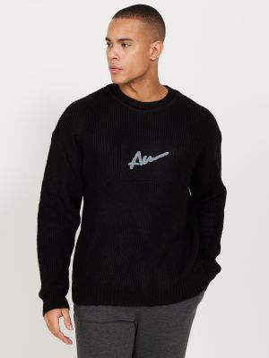 Oversized πουλόβερ με βολάν σε φαρδιά γραμμή Ac&co / Altınyıldız Classics μαύρο
