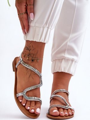 Sandale cu șireturi din dantelă Kesi argintiu