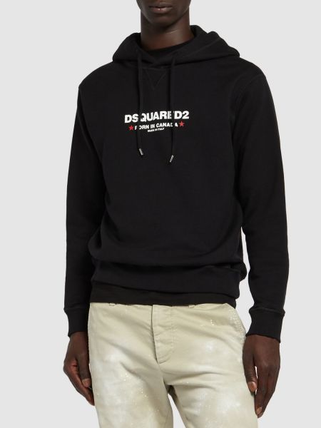 Pamučna hoodie s kapuljačom bootcut Dsquared2 crna