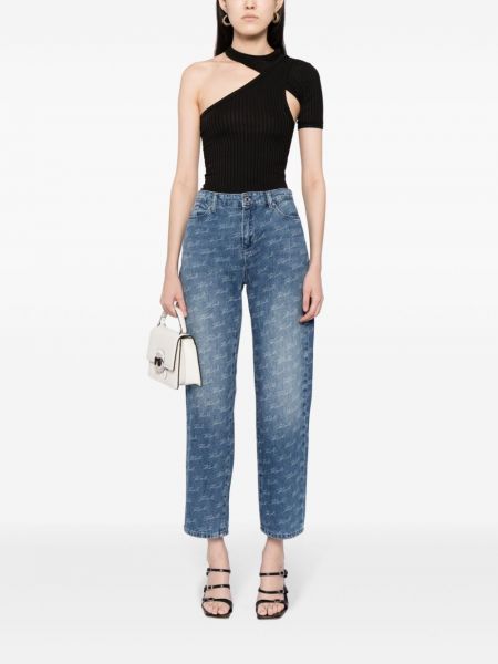 Proste jeansy z nadrukiem Karl Lagerfeld niebieskie