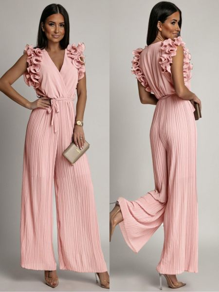 Πλισέ ολόσωμη φόρμα με βολάν Fasardi ροζ