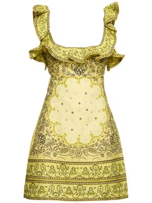 Ленена мини рокля с волани жълто Zimmermann