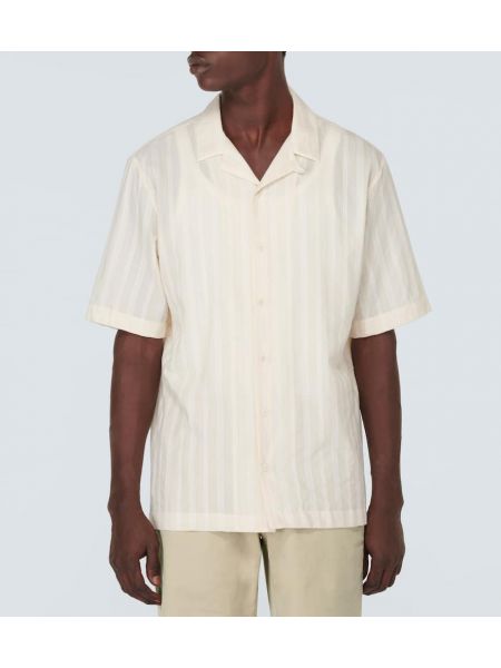 Pruhovaná bavlněná košile s výšivkou Sunspel béžová