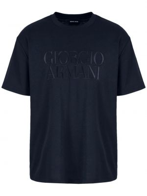 Памучна тениска бродирана Giorgio Armani синьо