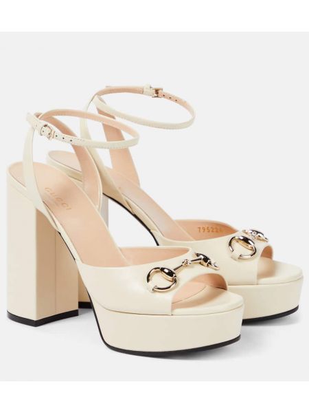 Kožne sandale s remenčićima s platformom Gucci bijela