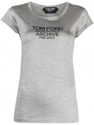 Hedvábné tričko s potiskem Tom Ford šedé