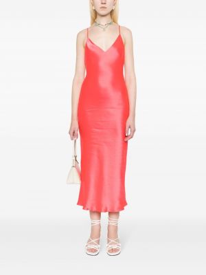Hedvábné midi šaty s výstřihem do v L'agence růžové