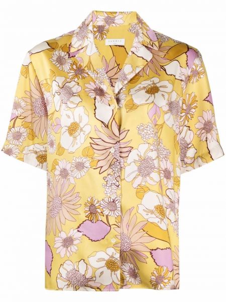 Рубашка с коротким рукавом в цветочный принт Sandro Paris, желтая
