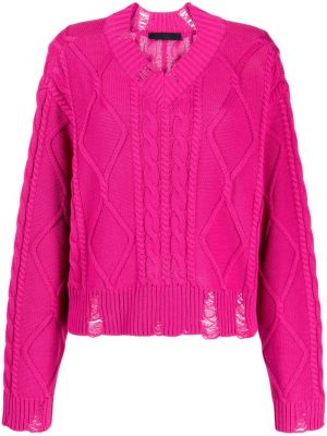 Sweter z dekoltem w serek chunky Juun.j różowy