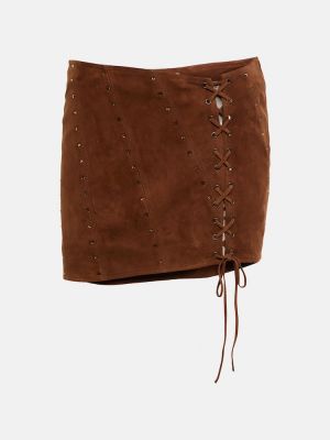 Křišťálové semišové mini sukně Alessandra Rich hnědé
