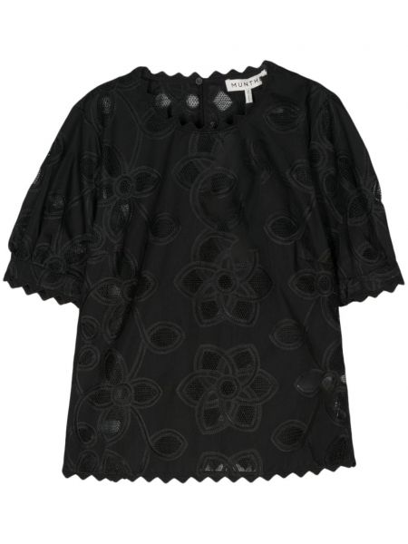 Bluza s cvjetnim printom s čipkom Munthe crna